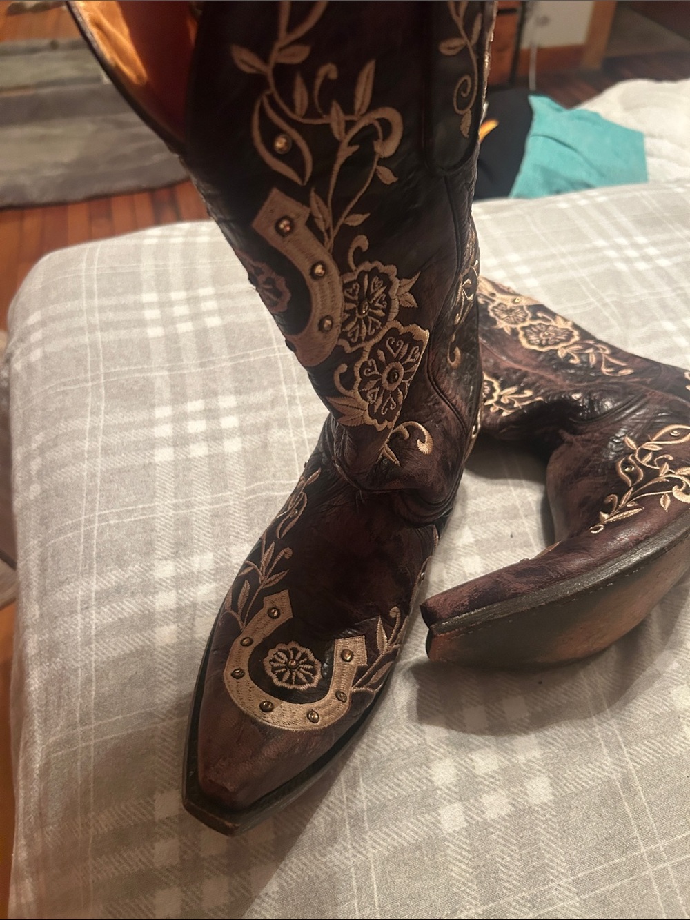 Old Gringo Brown and Cream Embroidered Horseshoe Cowboy Boots